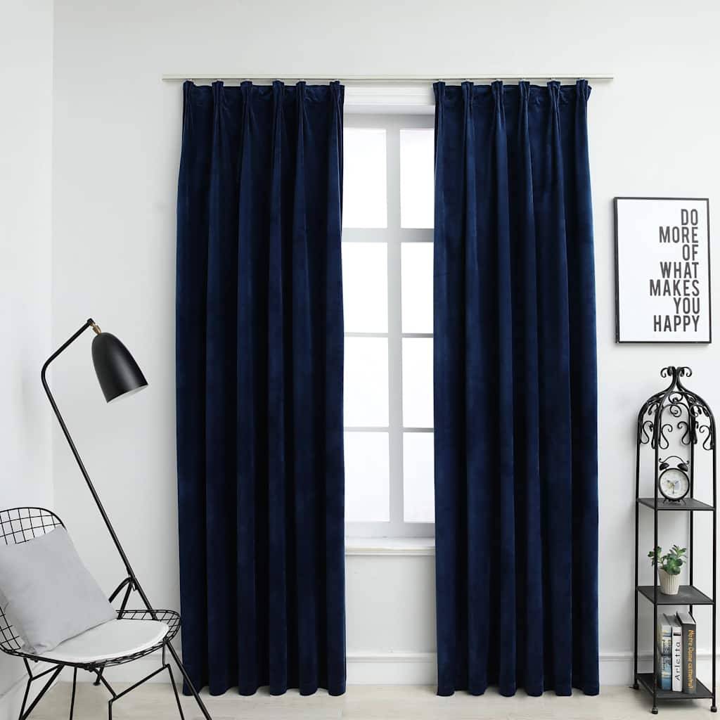 vidaXL Verdunkelungsvorhänge Haken 2 Stk. Samt Dunkelblau 140x245cm