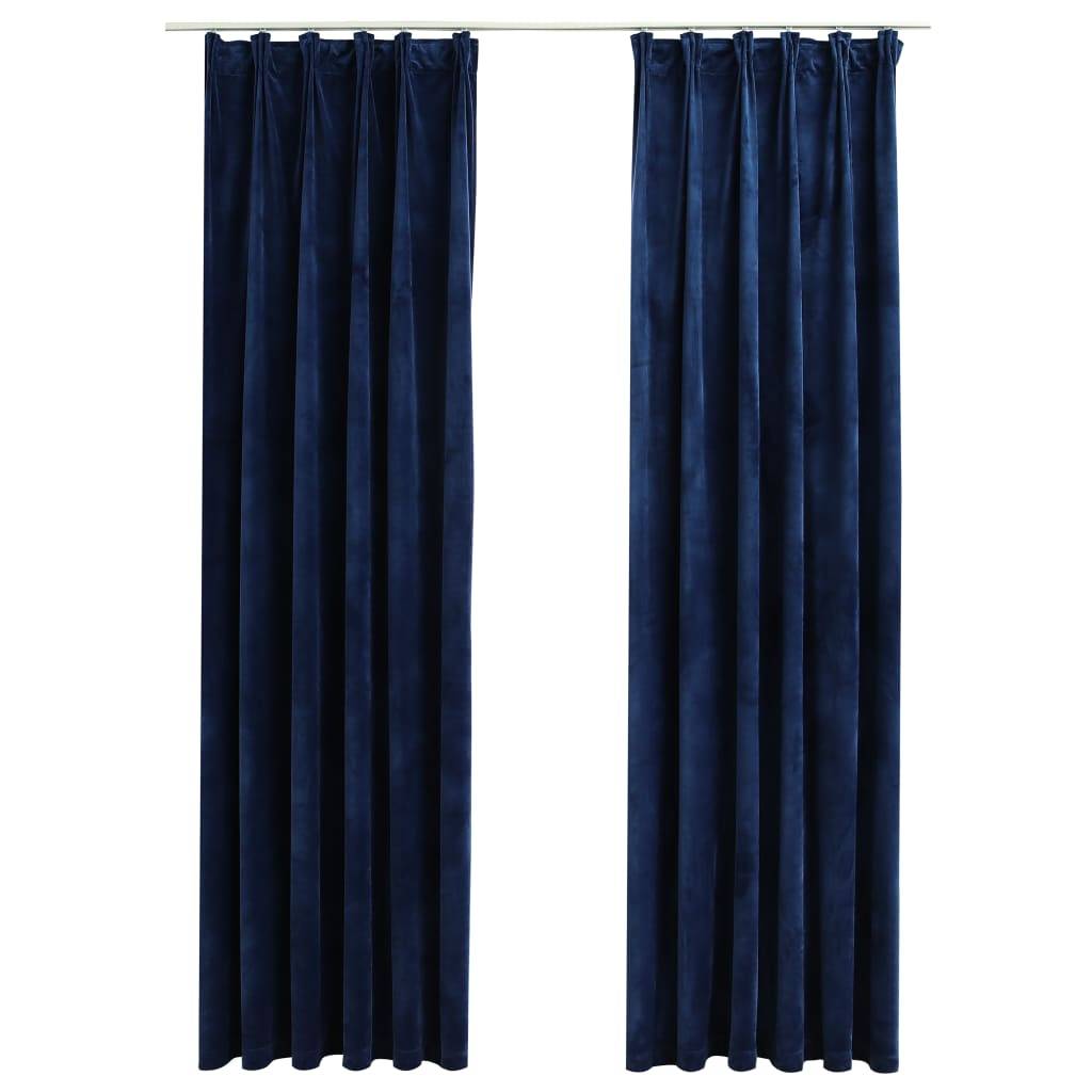 vidaXL Verdunkelungsvorhänge Haken 2 Stk. Samt Dunkelblau 140x245cm
