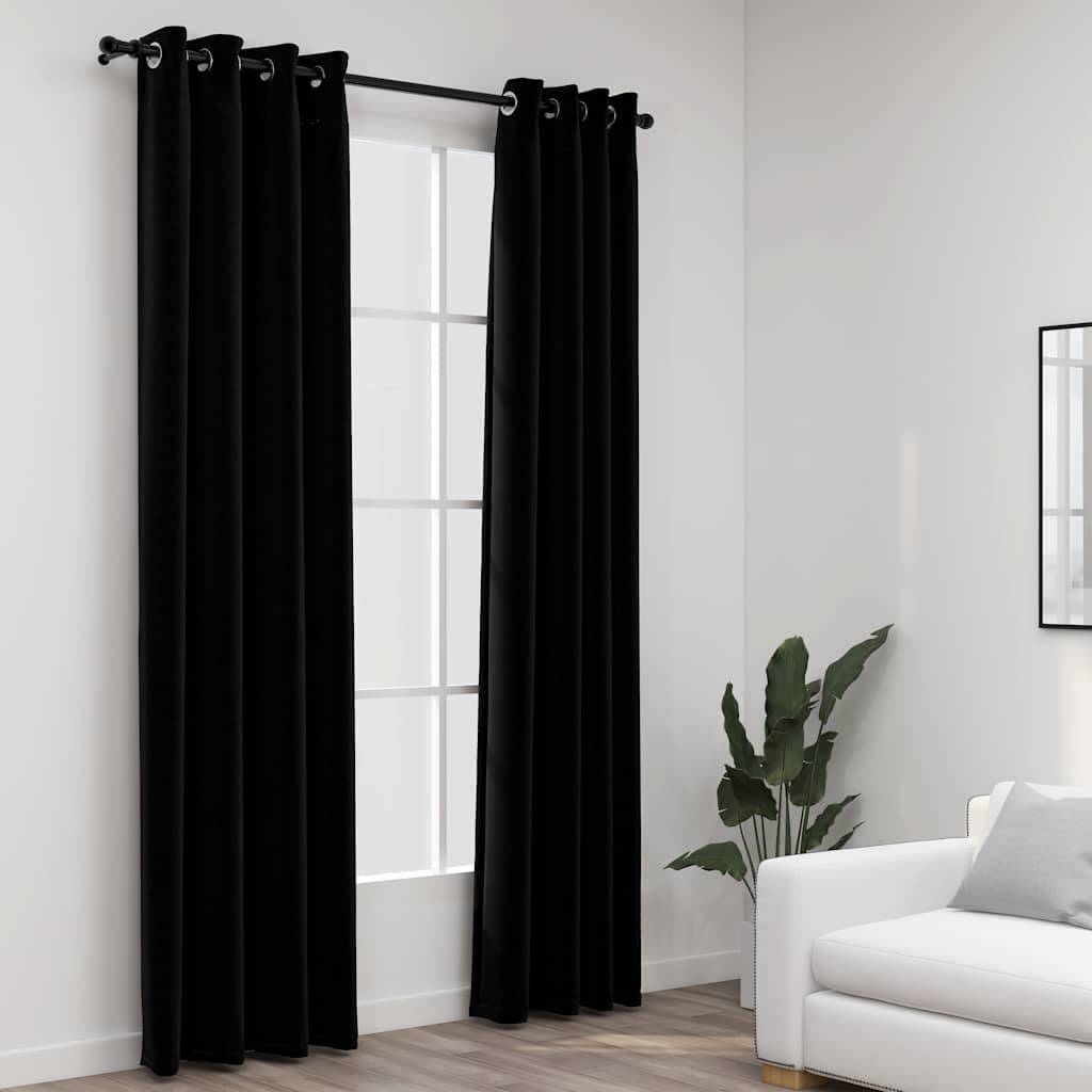vidaXL Verdunkelungsvorhänge Ösen Leinenoptik 2 Stk. Schwarz 140x245cm