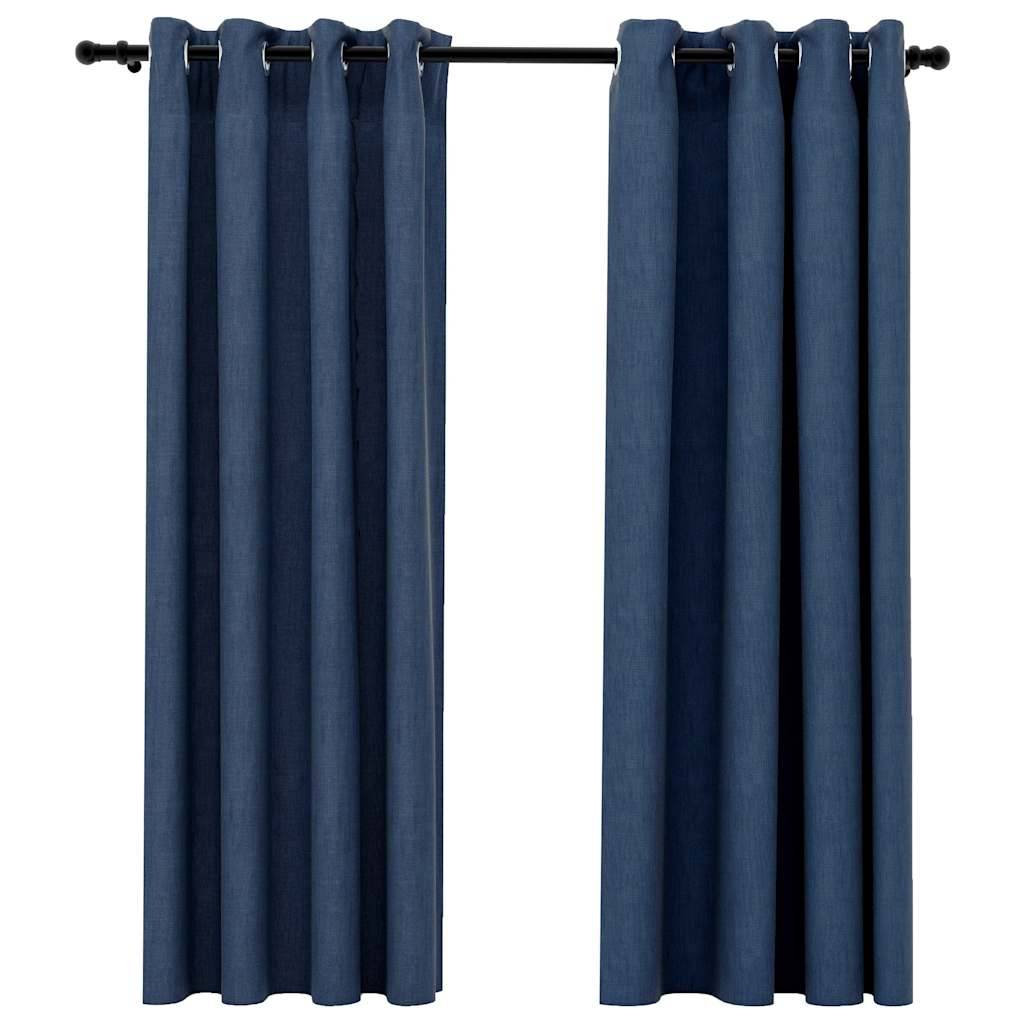 vidaXL Verdunkelungsvorhänge Ösen Leinenoptik 2 Stk. Blau 140x175 cm