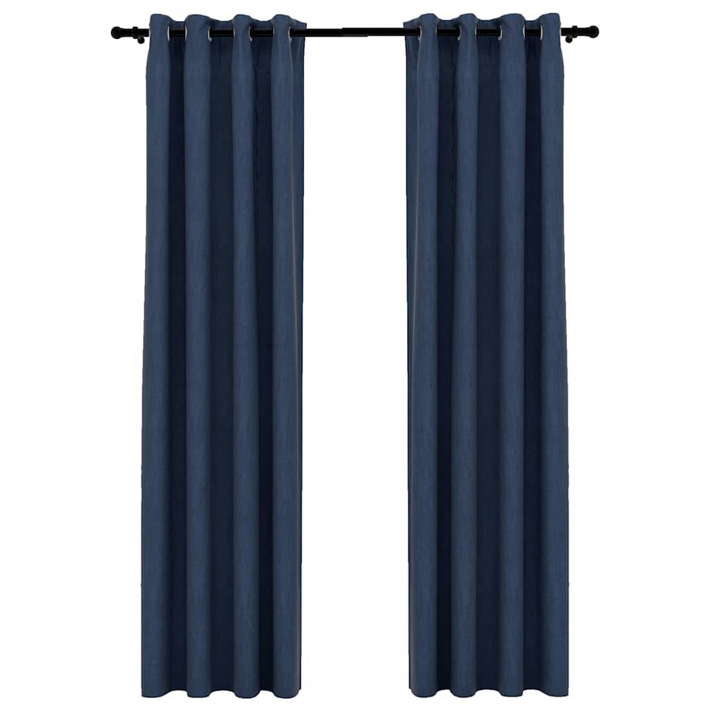 vidaXL Verdunkelungsvorhänge Ösen Leinenoptik 2 Stk. Blau 140x225 cm