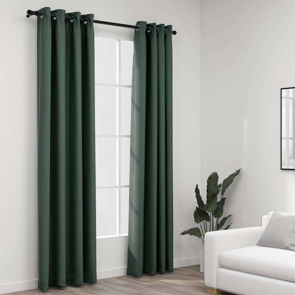 vidaXL Verdunkelungsvorhänge Ösen Leinenoptik 2 Stk. Grün 140x245 cm