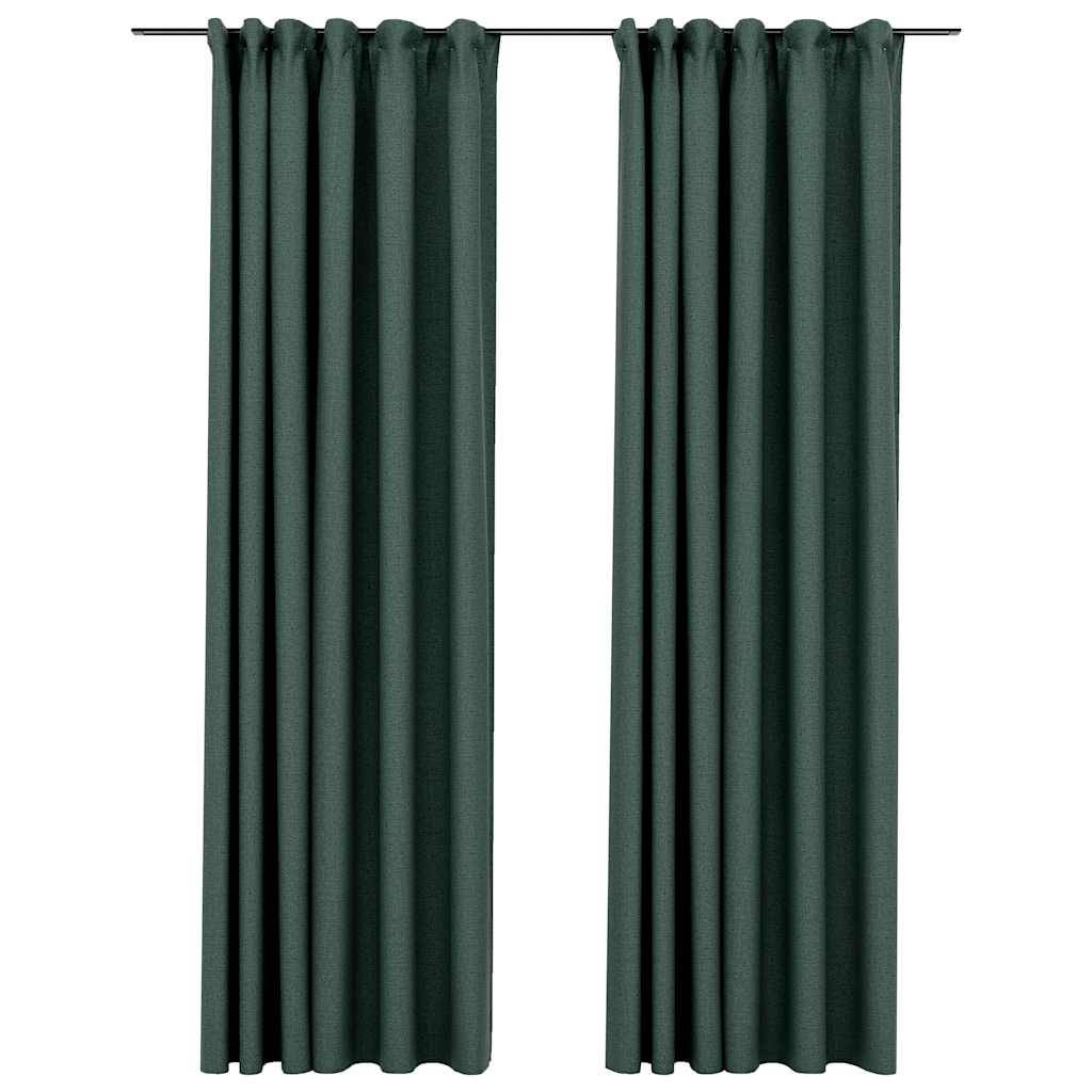 vidaXL Verdunkelungsvorhänge Haken Leinenoptik 2 Stk. Grün 140x225 cm
