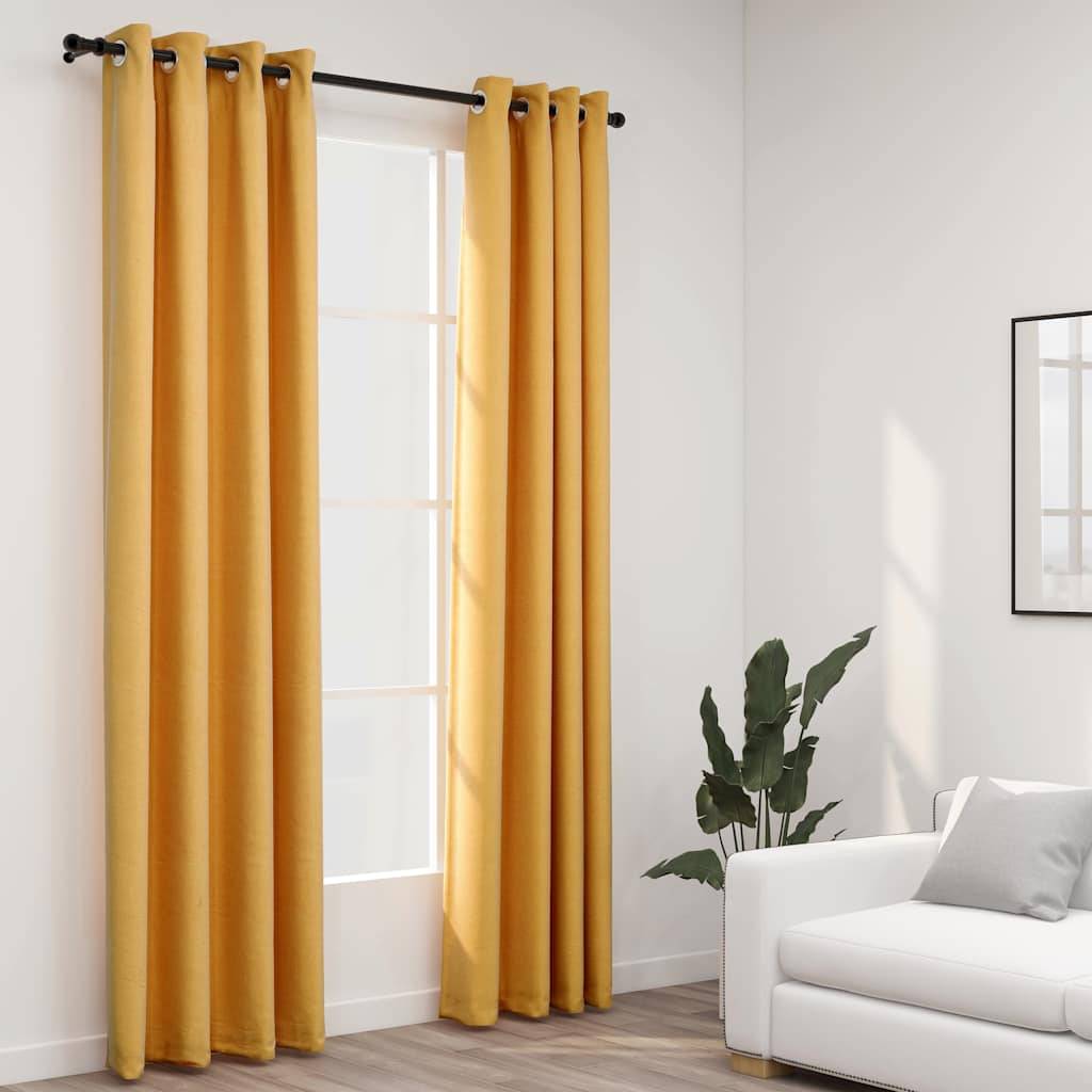 vidaXL Verdunkelungsvorhänge Ösen Leinenoptik 2 Stk. Gelb 140x245 cm