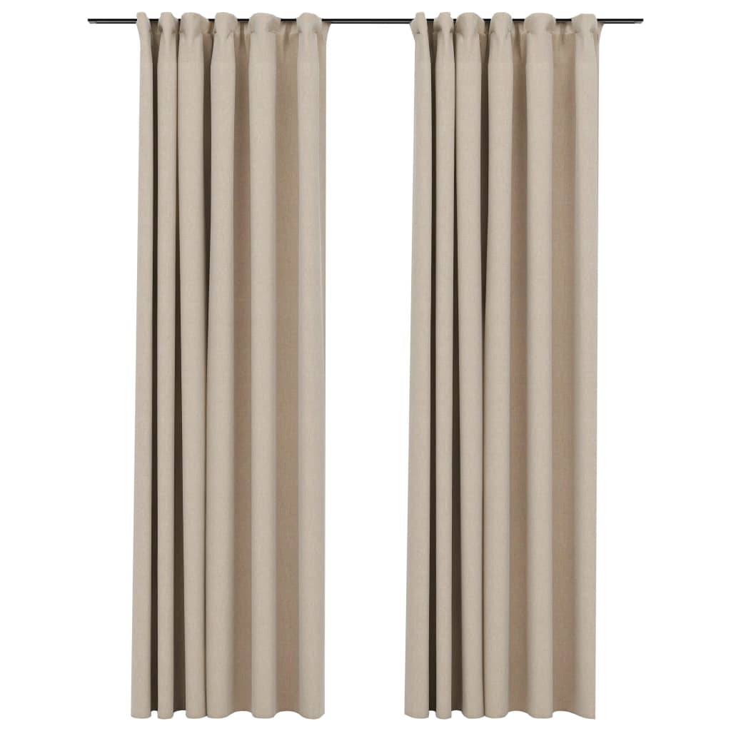 vidaXL Verdunkelungsvorhänge Haken Leinenoptik 2 Stk. Beige 140x245 cm