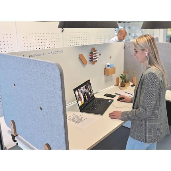 Akustik-Tischtrennwand Elements Textil 60x80cm grau mit Tischklammern