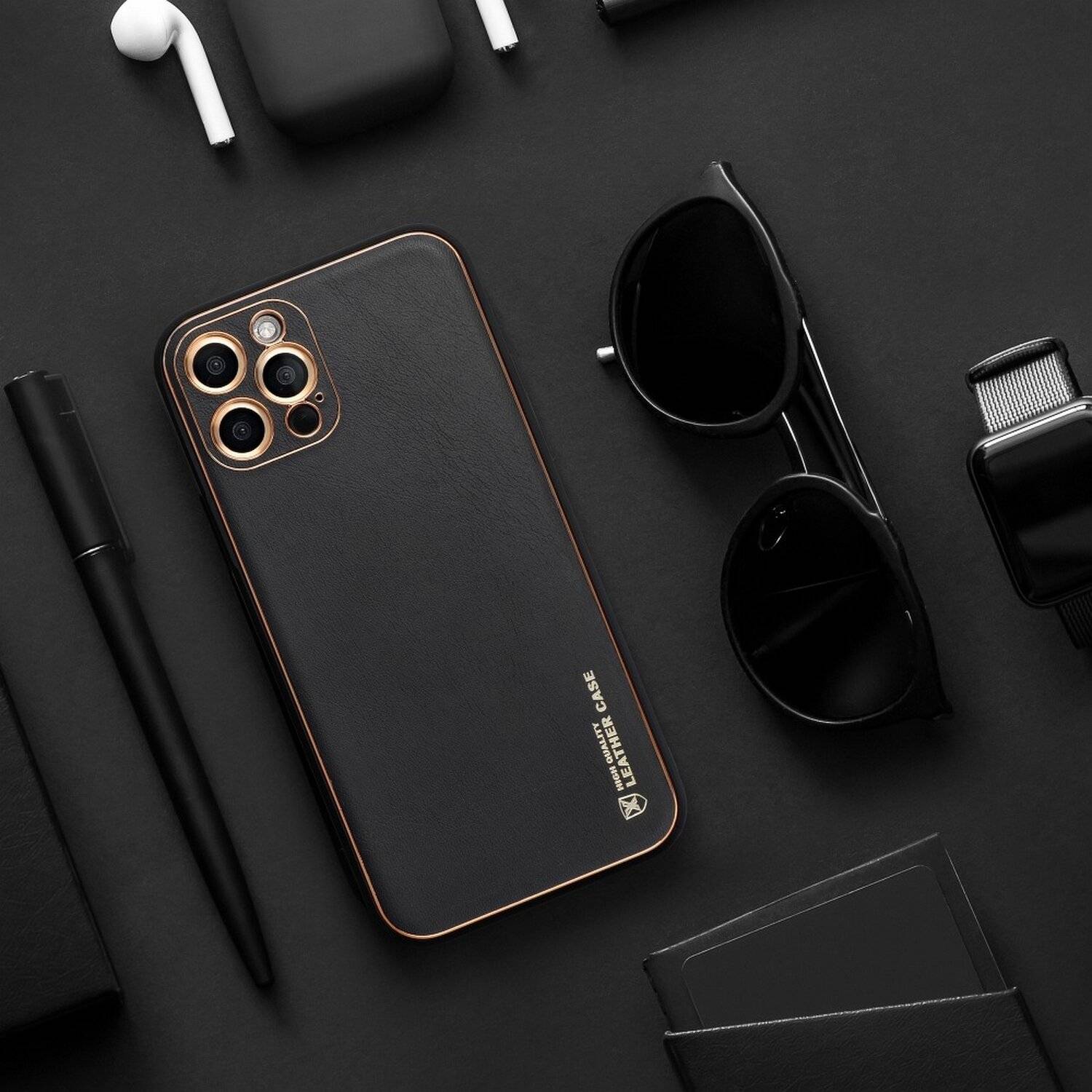 Leder Case Hülle Handyschale Handy-Hülle Cover Bumper für Xiaomi Redmi Note 10 Schwarz