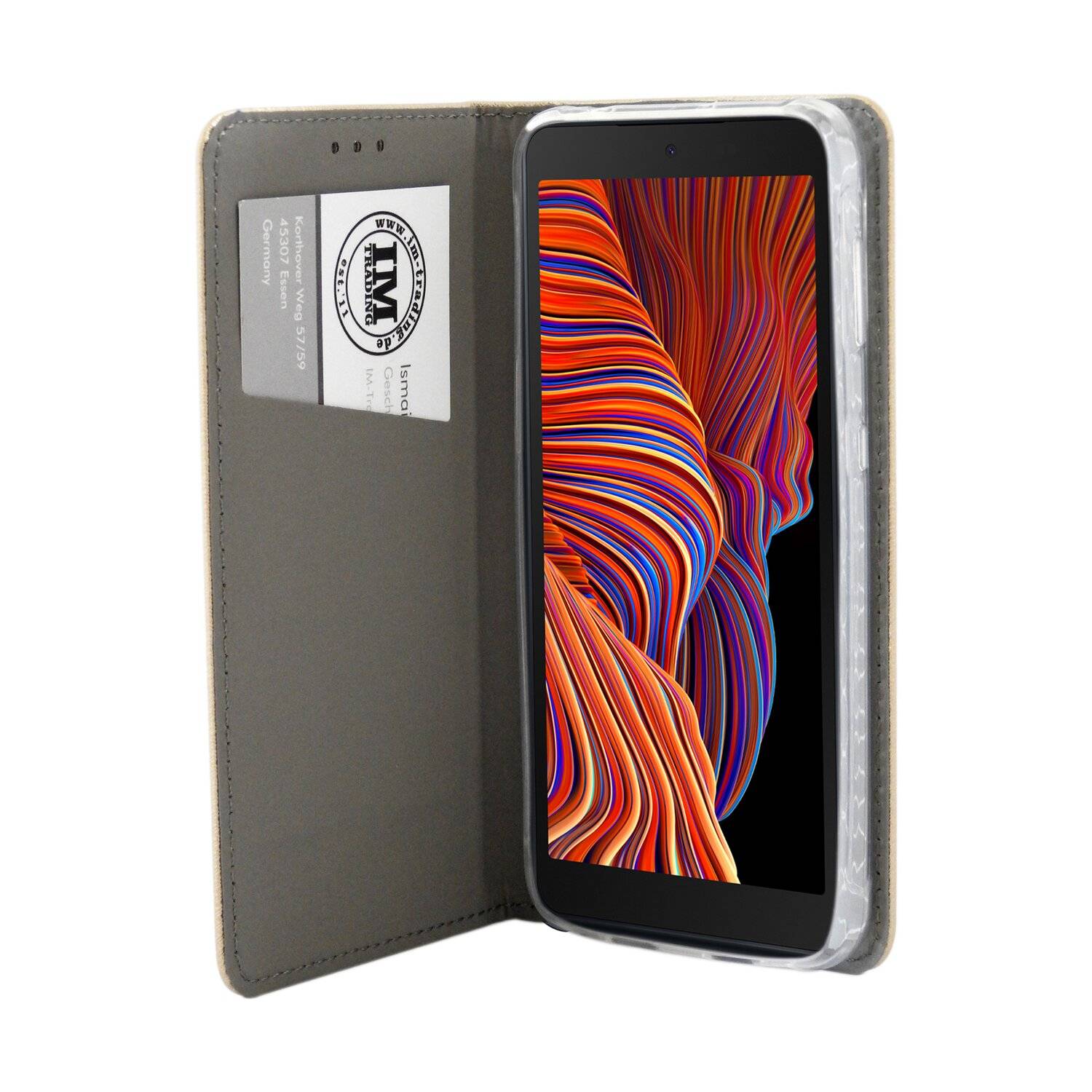 Buch Tasche "Smart" für SAMSUNG GALAXY XCOVER 5 (G525F) Handy Hülle Schutzhülle mit Standfunktion, Kartenfach Gold