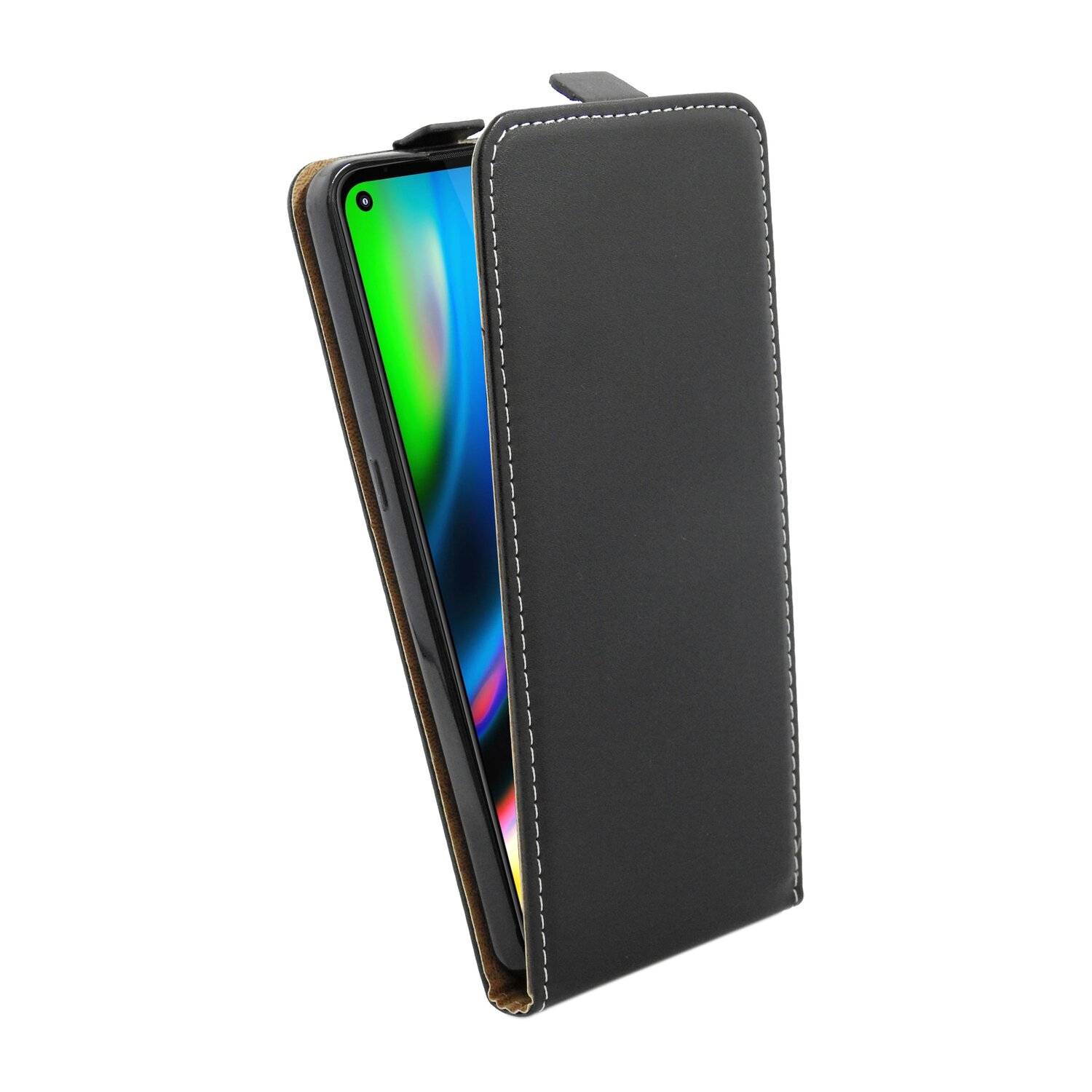 Flip Case für MOTOROLA MOTO G9 PLUS Handy Tasche vertikal aufklappbar Schutzhülle Klapp Hülle Schwarz