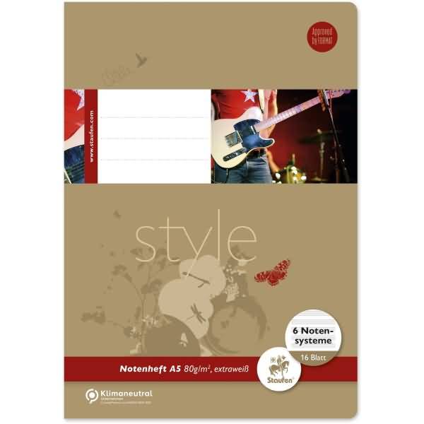 Musikheft Style A5 6 Notensysteme 16 Blatt