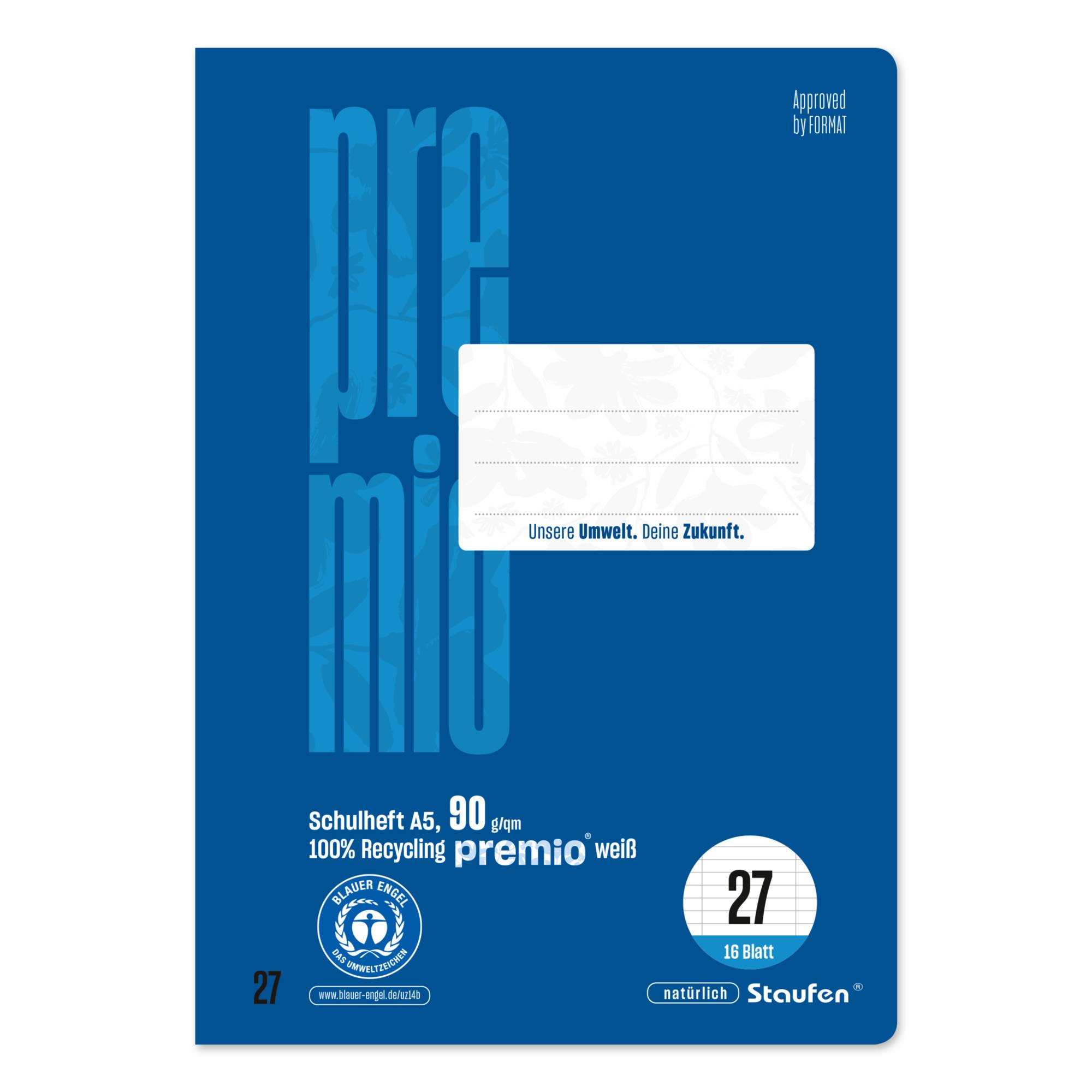 Staufen Schulheft Premio 040780027 A5 90g 16Bl Lin27 lin