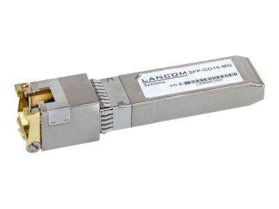 Ein grau und golden farbiges Glasfaser-Transceiver-Modul mit der Bezeichnung 