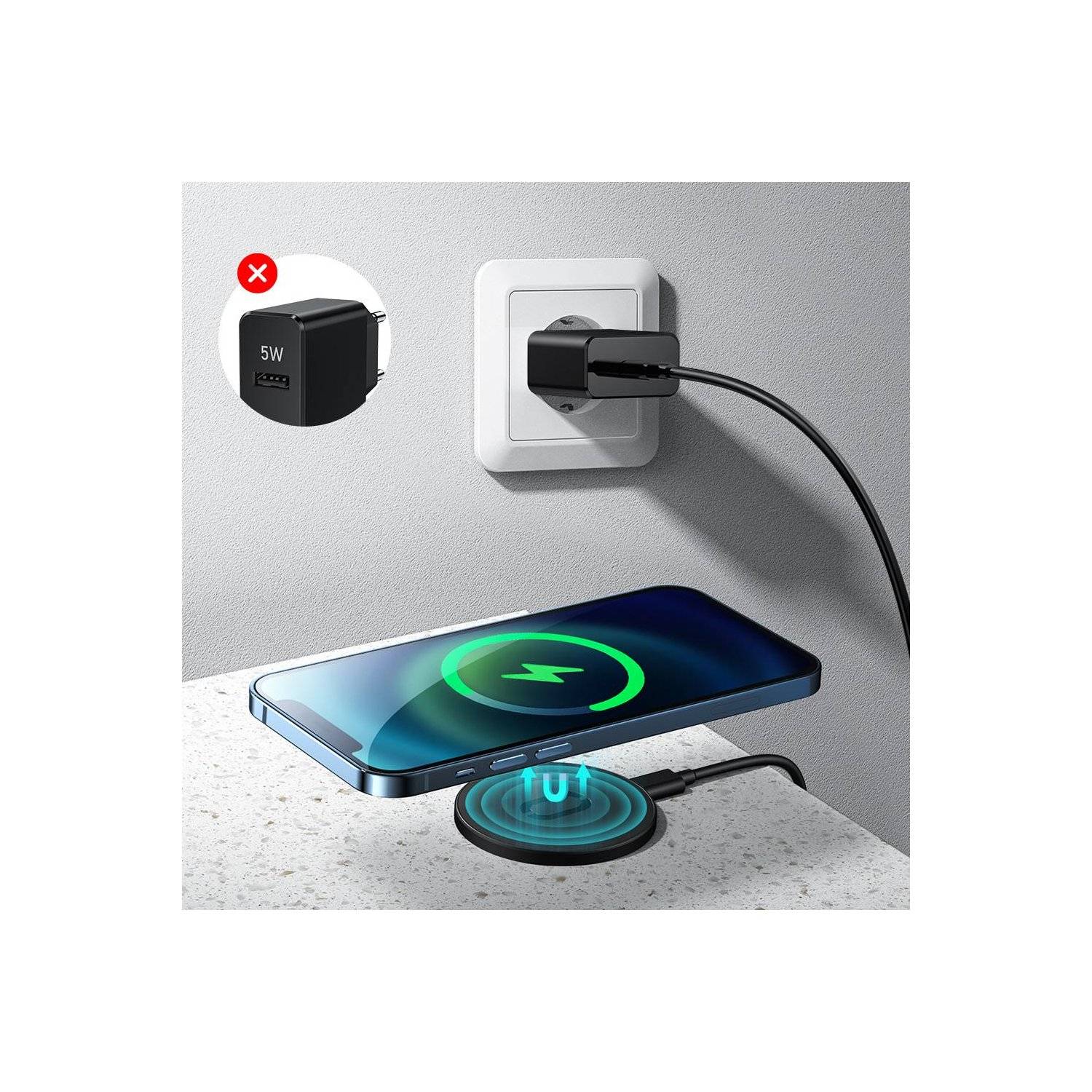 Joyroom magnetisches kabelloses Ladegerät 15W Schnell-Ladegerät Handy-Ladegerät (kompatibel mit MagSafe) Weiß