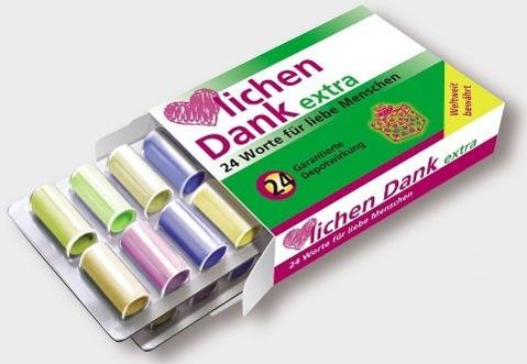 Herzlichen Dank extra 24 Worte für liebe Menschen. 2 Blisterpackungen mit je 12 Papierröllchen in einer Schachtel