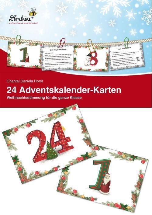 24 Adventskalender-Karten Weihnachtsstimmung für die ganze Klasse. Organisationskarten zur sofortigen Verwendung, fächerübergreifend, Klasse 1-4