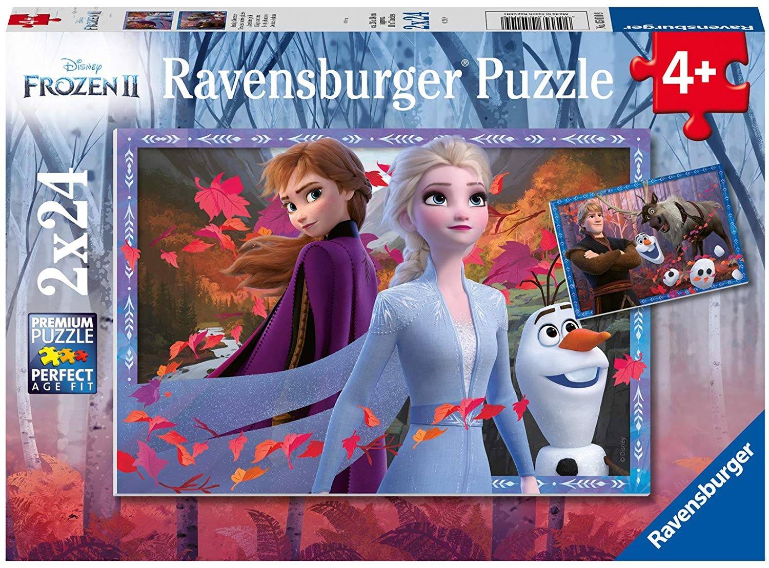 Ravensburger 05010 - Disney Frozen II, Frostige Abenteuer, Die Eiskönigin, Puzzle, 2x24 Teile Premium Puzzle, 2 x 24 Teile, Mit Mini-Poster, Perfect