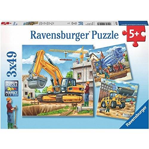 Ravensburger 09226 - Große Baufahrzeuge, 3x49 Teile Puzzle Premium Puzzle, 3 x 49 Teile, Mit Mini-Poster, Perfect Age Fit