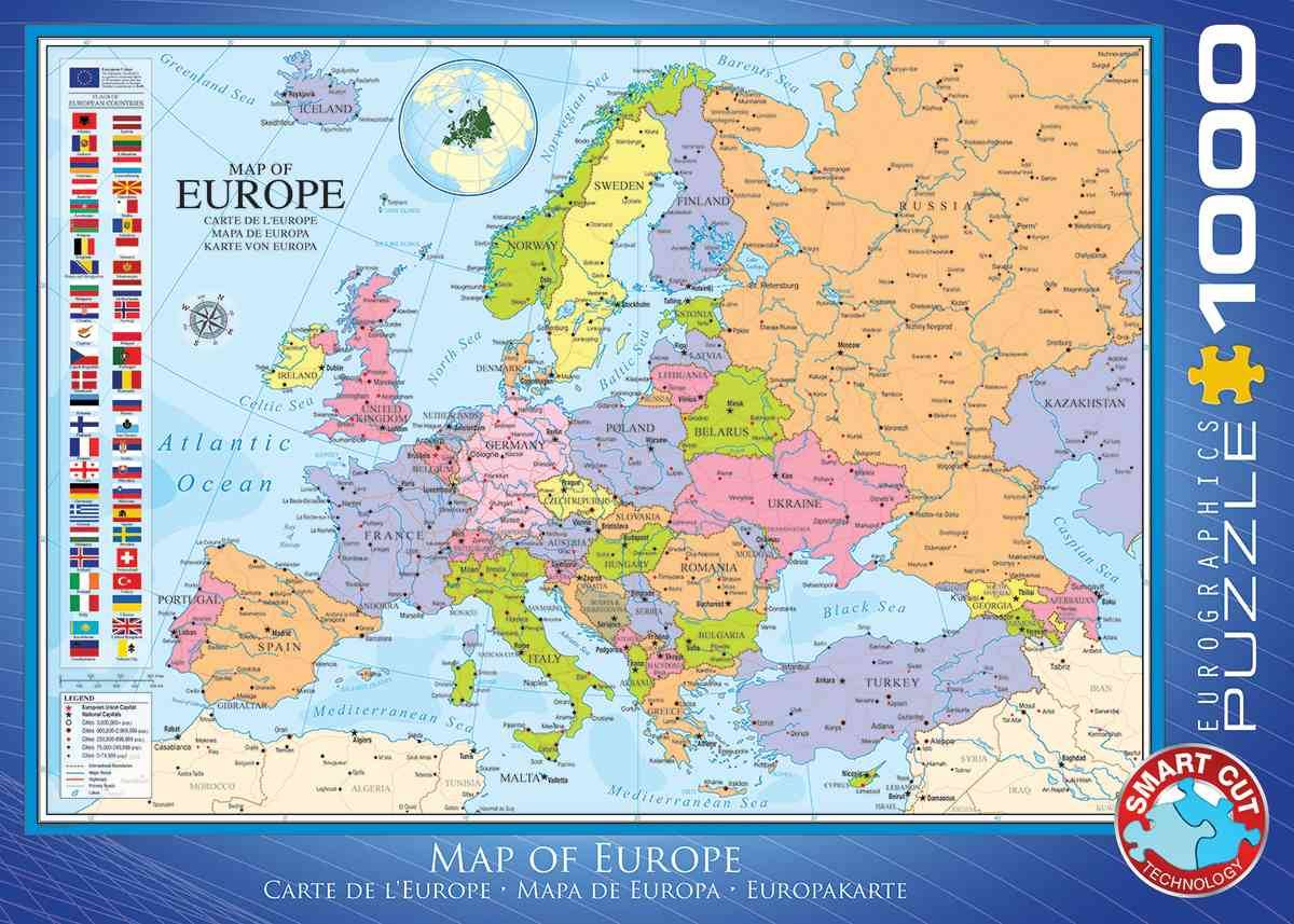 Eurographics 6000-0789 - Karte von Europa, Puzzle Europakarte, Anzahl Teile: 1000, Maße (B/H): 68 x 48 cm, Eurographics-Puzzle, Smart Cut Technology
