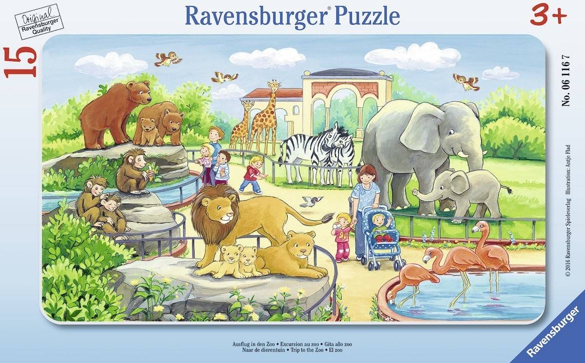 Ravensburger 06116 - Ausflug in den Zoo, 15 Teile Rahmenpuzzle Anzahl Teile: 15, Rahmenpuzzle