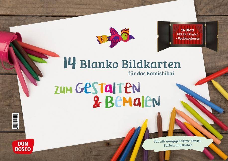 14 Blanko Bildkarten zum Gestalten & Bemalen für das Kamishibai DIN A3, hochwertiger rein-weißer Karton, 350g. Zum Selbstgestalten und Malen einer