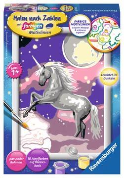 Ravensburger 27846 - Malen nach Zahlen, Einhorn, MNZ, Malset Mit farbigen Motivlinien. Mit Leuchtfarbe!
