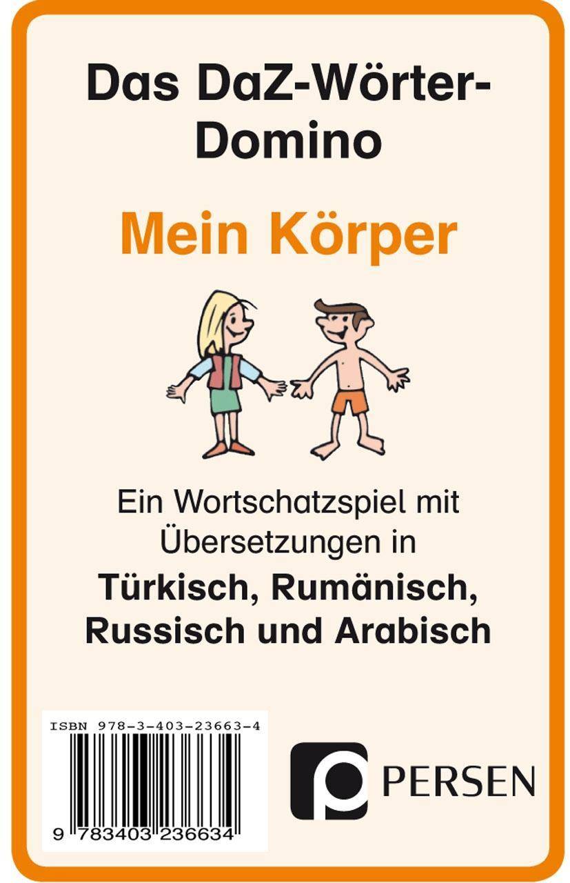 Das DaZ-Wörter-Domino: Mein Körper Ein Wortschatzspiel mit Übersetzungen in Arabisch, Russisch, Türkisch und Rumänisch (1. bis 4. Klasse)