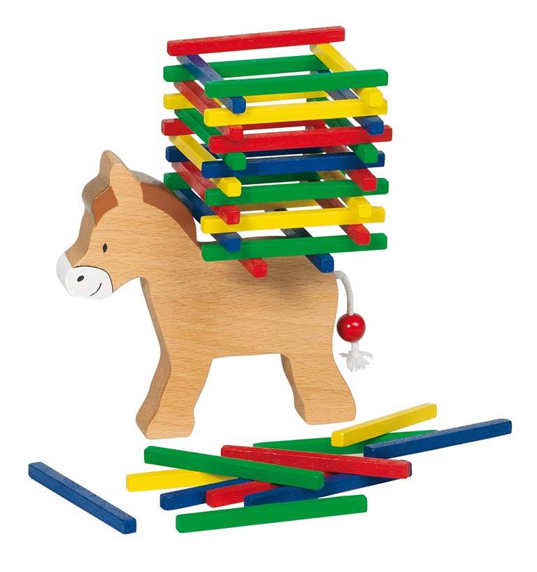 Stapelspiel Packesel 12 x 10,5 cm, Holz, 60 bunte Stäbchen, per Stück