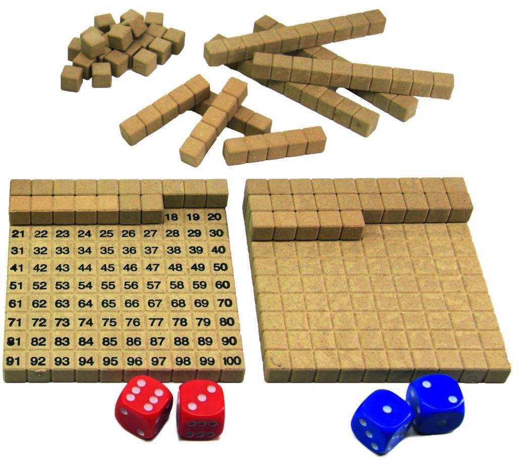Mathespiel - Hunderterraum, Lernspielset aus RE-Wood® Lernspielset. Konform mit Spielzeugnorm DIN EN71-3