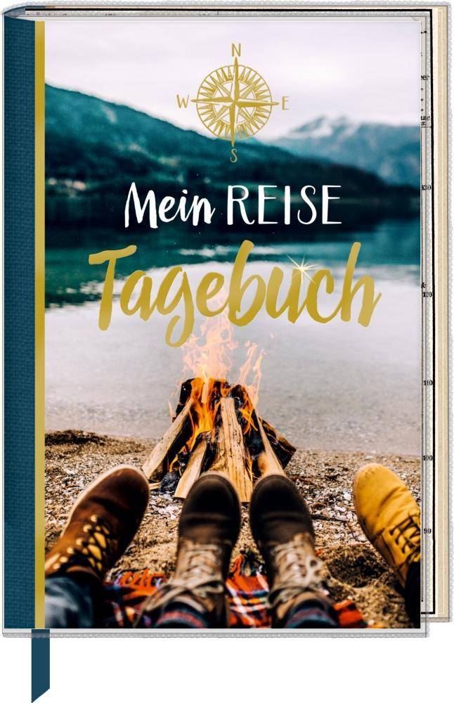 Eintragbuch mit Sammeltasche - Mein Reisetagebuch Motiv: Feuer/See, Eintragbuch liniert, mit Sammeltasche, Leseband und Klarsicht-Reißverschlusshüll