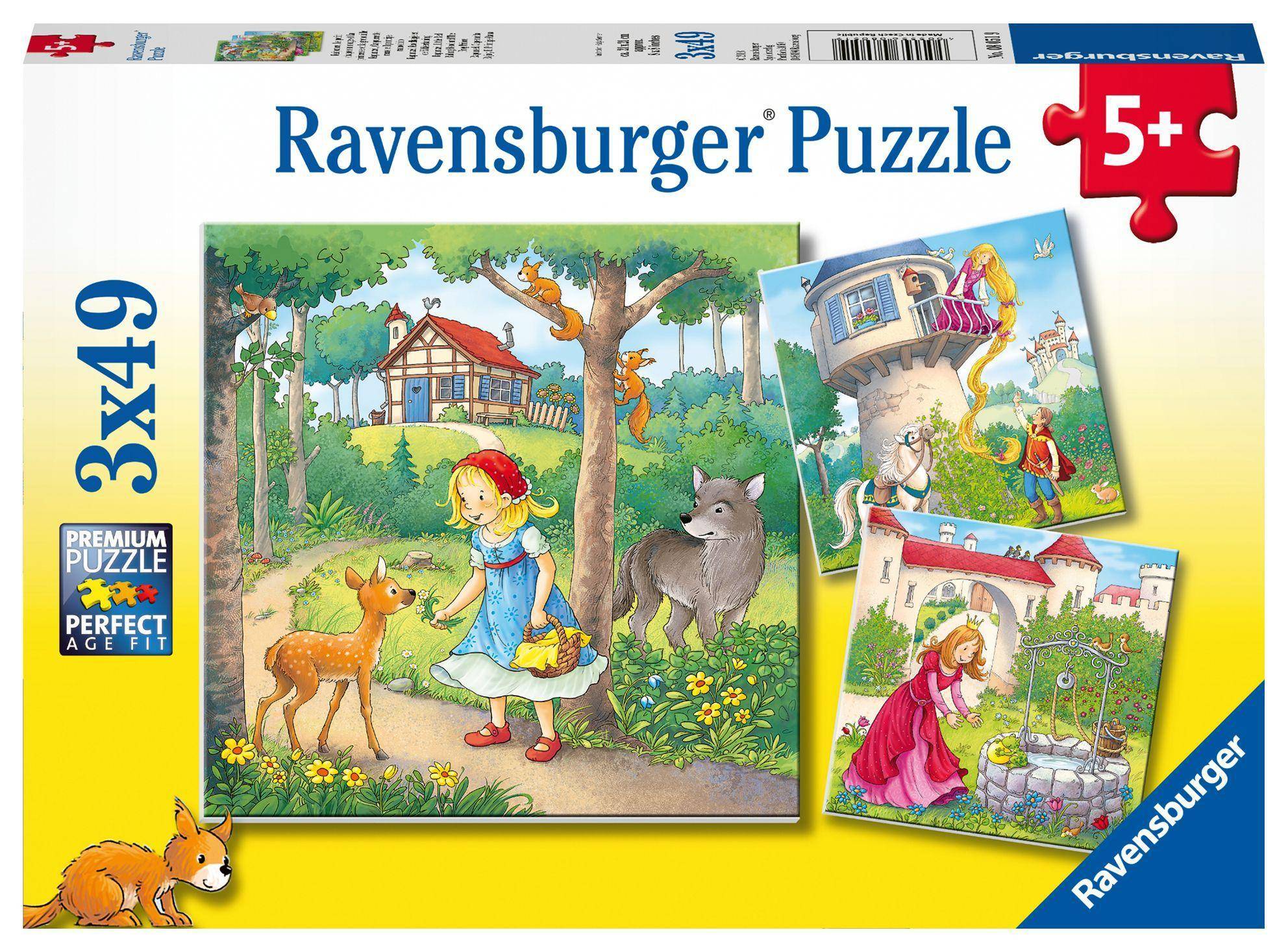 Rapunzel, Rotkäppchen & Froschkönig (Kinderpuzzle) Maße (B/H): 21 x 21 cm, Premium Puzzle, 3 x 49 Teile, Mit Mini-Poster, Perfect Age Fit