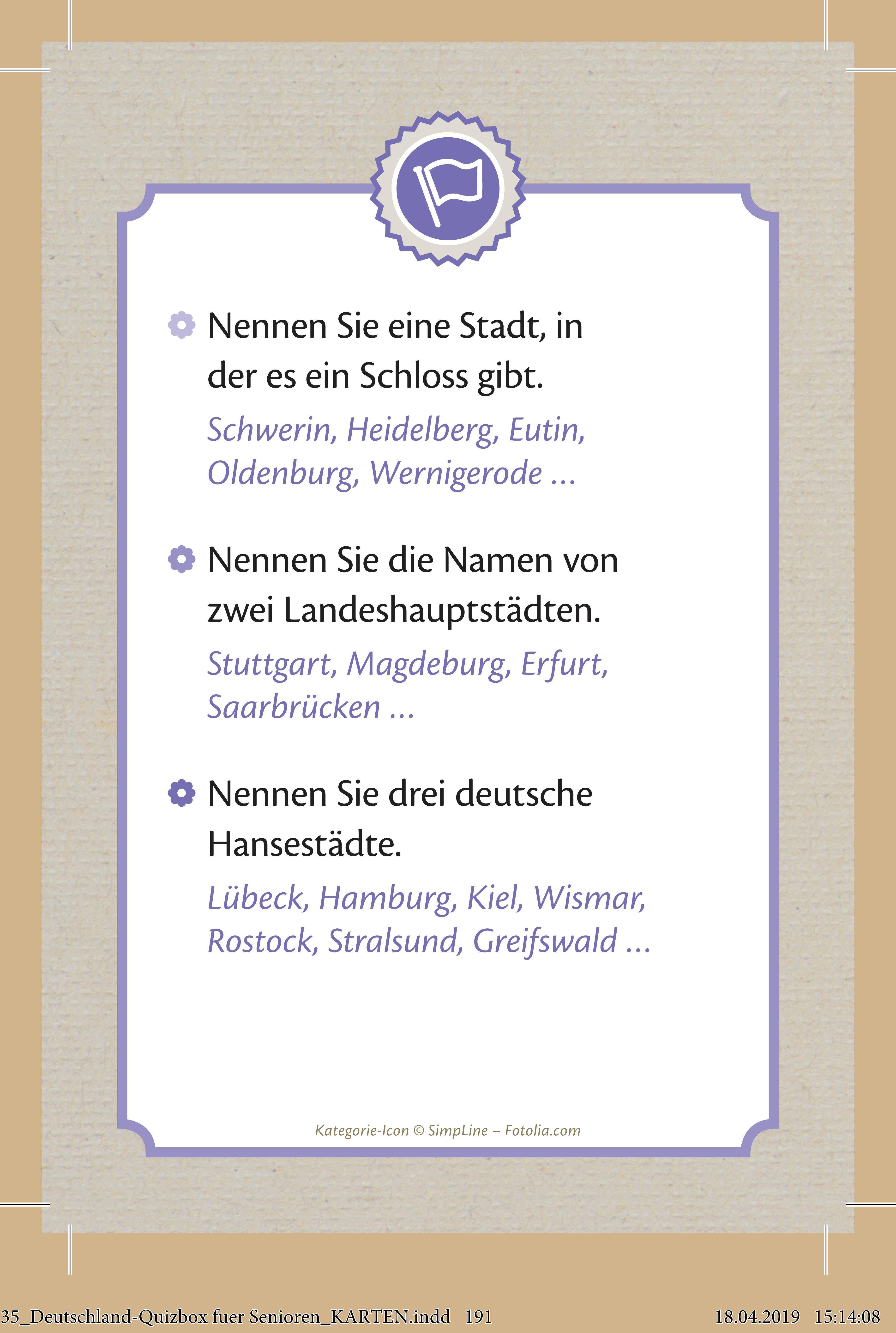 Die große Deutschland-Quizbox für Senioren (Kartenspiel) Ein Kartenspiel-Set rund um Traditionen, Wahrzeichen, Flüsse und Seen