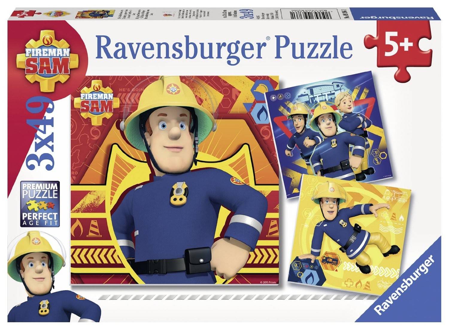 Sam Bei Gefahr Sam rufen 3x49 Premium Puzzle, 3 x 49 Teile, Mit Mini-Poster, Perfect Age Fit, Feuerwehrmann Sam/Fireman Sam