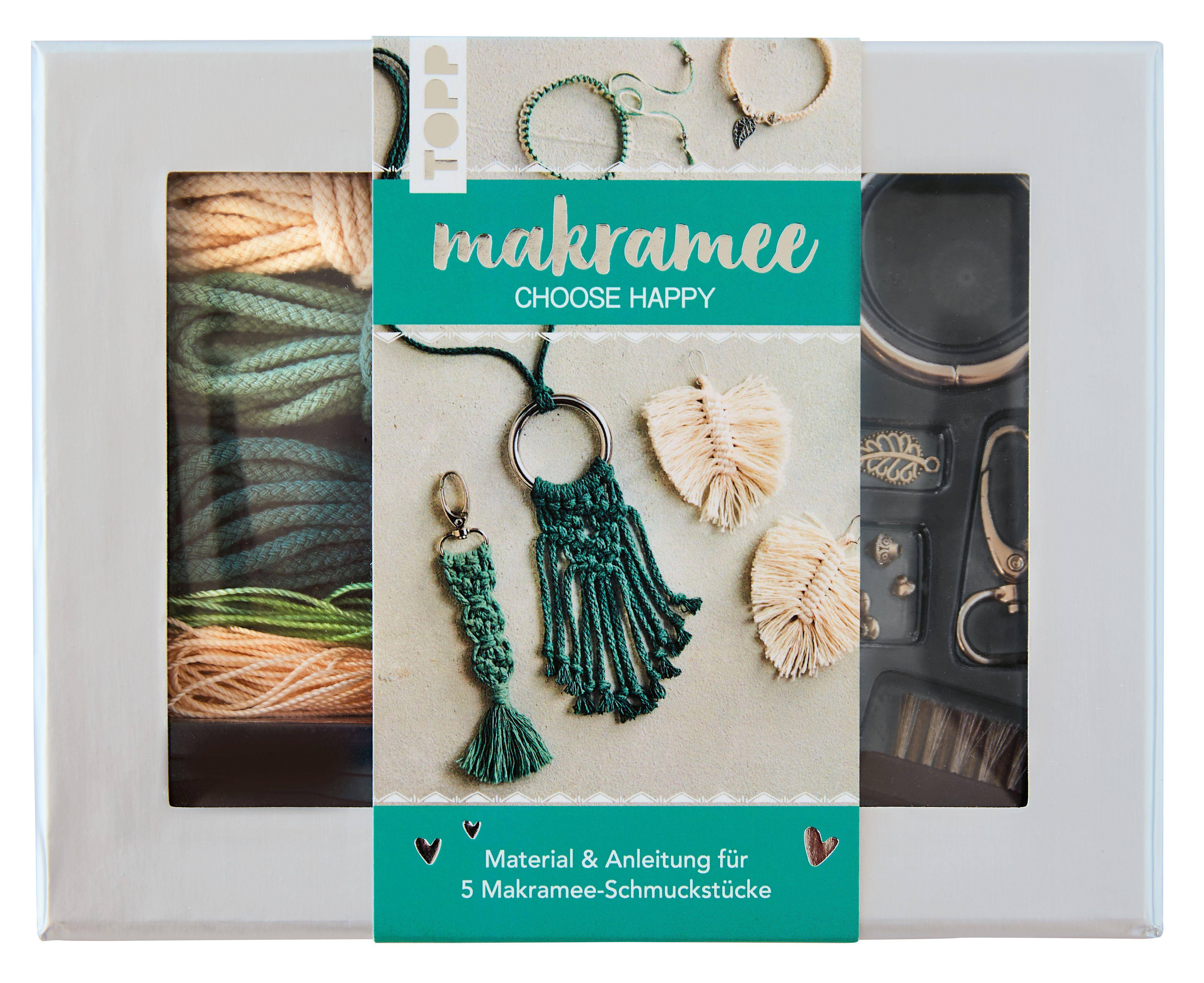 Makramee-Schmuckset Choose Happy (Petrol/Natur) Anleitung und Material für 5 Makramee Schmuckstücke. Mit Makramee-Drahtbürste und Knüpfboard.