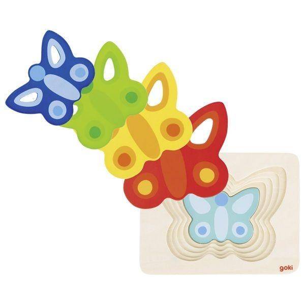 Schichtenpuzzle Schmetterling II 17,5 x 13,5 x 1,7 cm, Holz, 5 Schichten, 5 Teile
