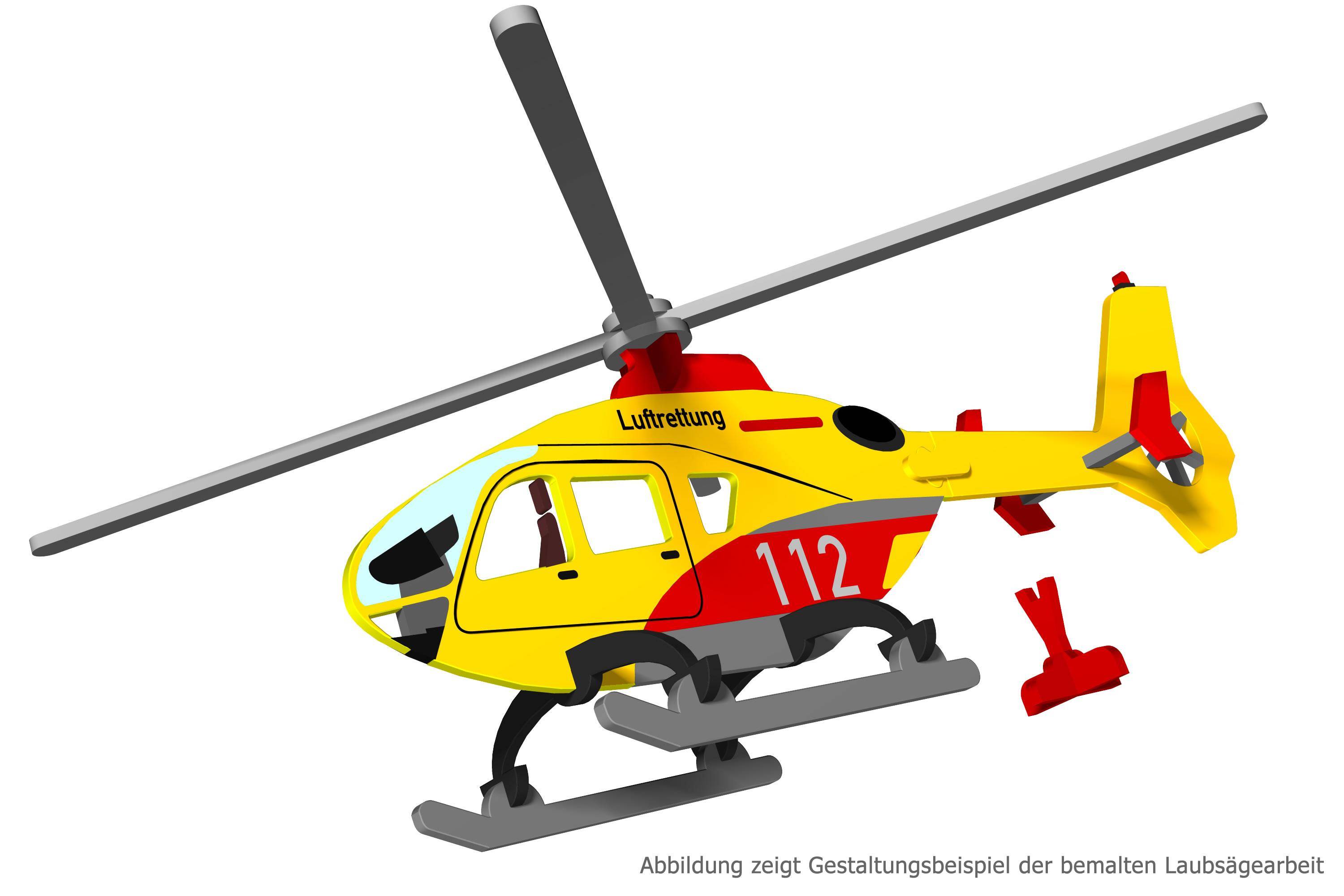 3D Laubsäge-Vorlage Rettungshubschrauber Für einen Rettungshubschrauber aus hochwertigem 3mm Pappelsperrholz