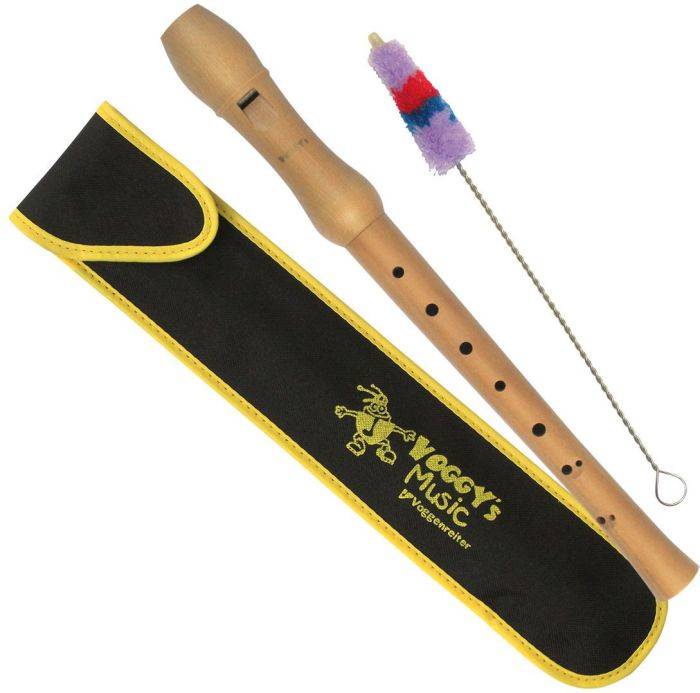Voggys Blockflöte, C-Sopran, barocke Griffweise C-Sopran, Barocke Griffweise mit Doppelloch - Holzblockflöte aus Bergahorn mit Stofftasche und Wisch