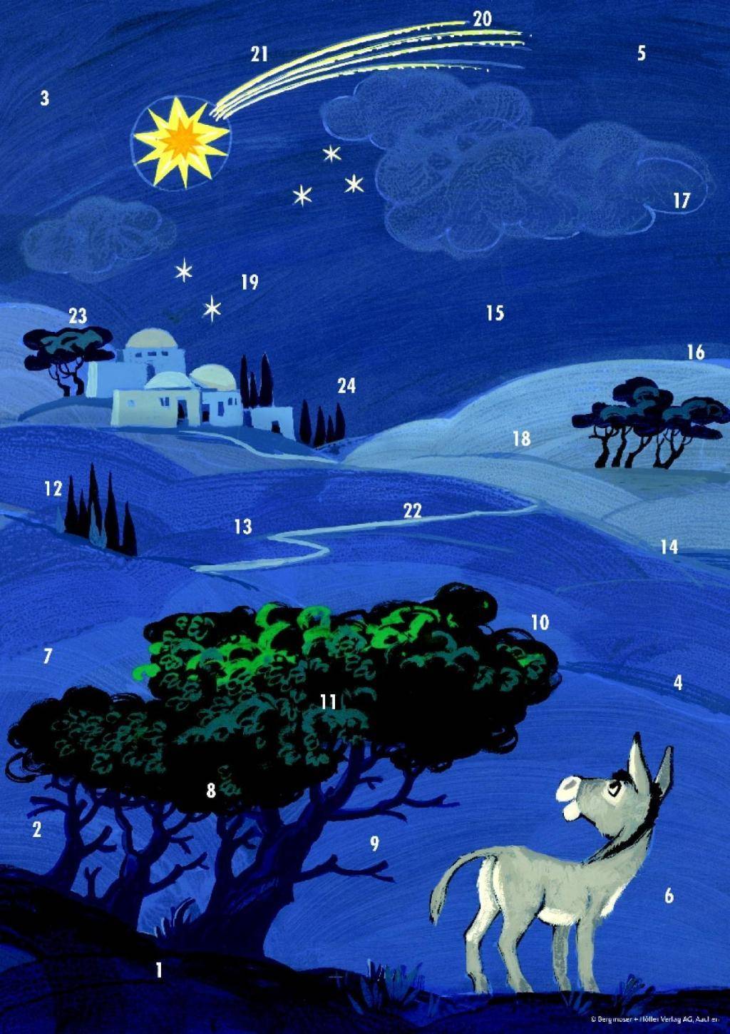 Wie Aaron nach Bethlehem kam, mit Begleitbuch Fensterfolien-Kalender (59,5 x 42 cm) m. Tagesabschnitten z. Ablösen