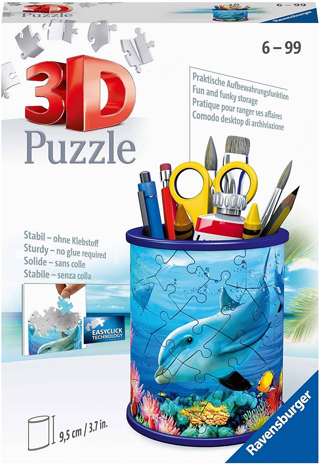 Ravensburger 11176 - Utensilo Unterwasserwelt, 3D-Puzzle Erlebe Puzzeln in der 3. Dimension, Anzahl Teile: 54 3D-Puzzle als Stiftebox mit Einlegefach,