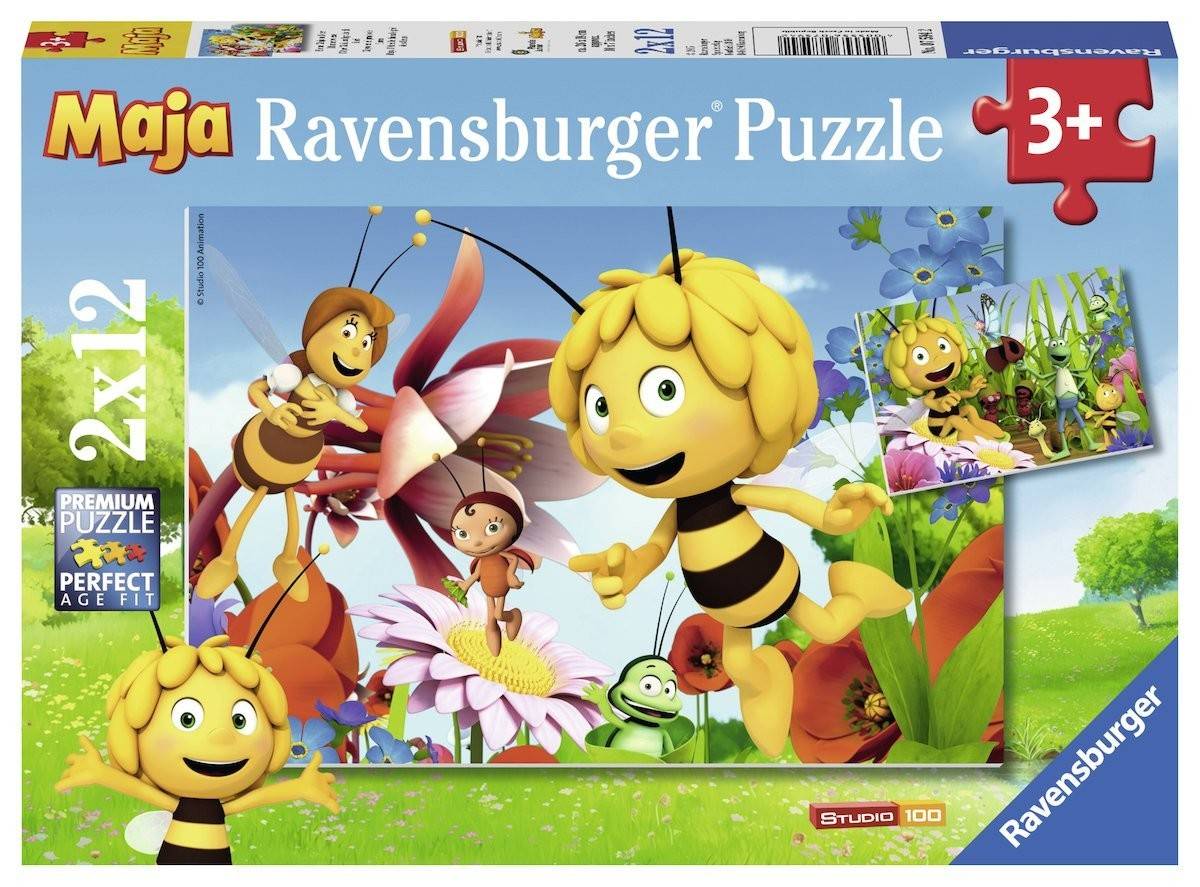 Ravensburger 07594 - Biene Maja auf der Blumenwiese, Puzzle, 2 x 12 Teile Premium Puzzle, 2 x 12 Teile, Perfect Age Fit, Die Biene Maja
