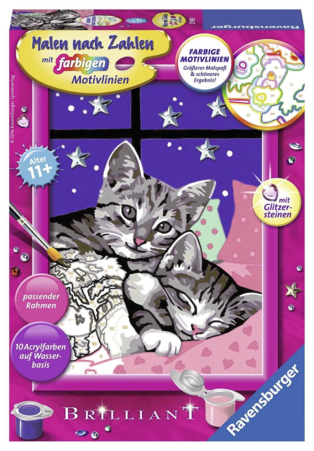 Ravensburger 27995 - Malen nach Zahlen, Schlafende Katzen Mit Glitzersteinen zum Verzieren!