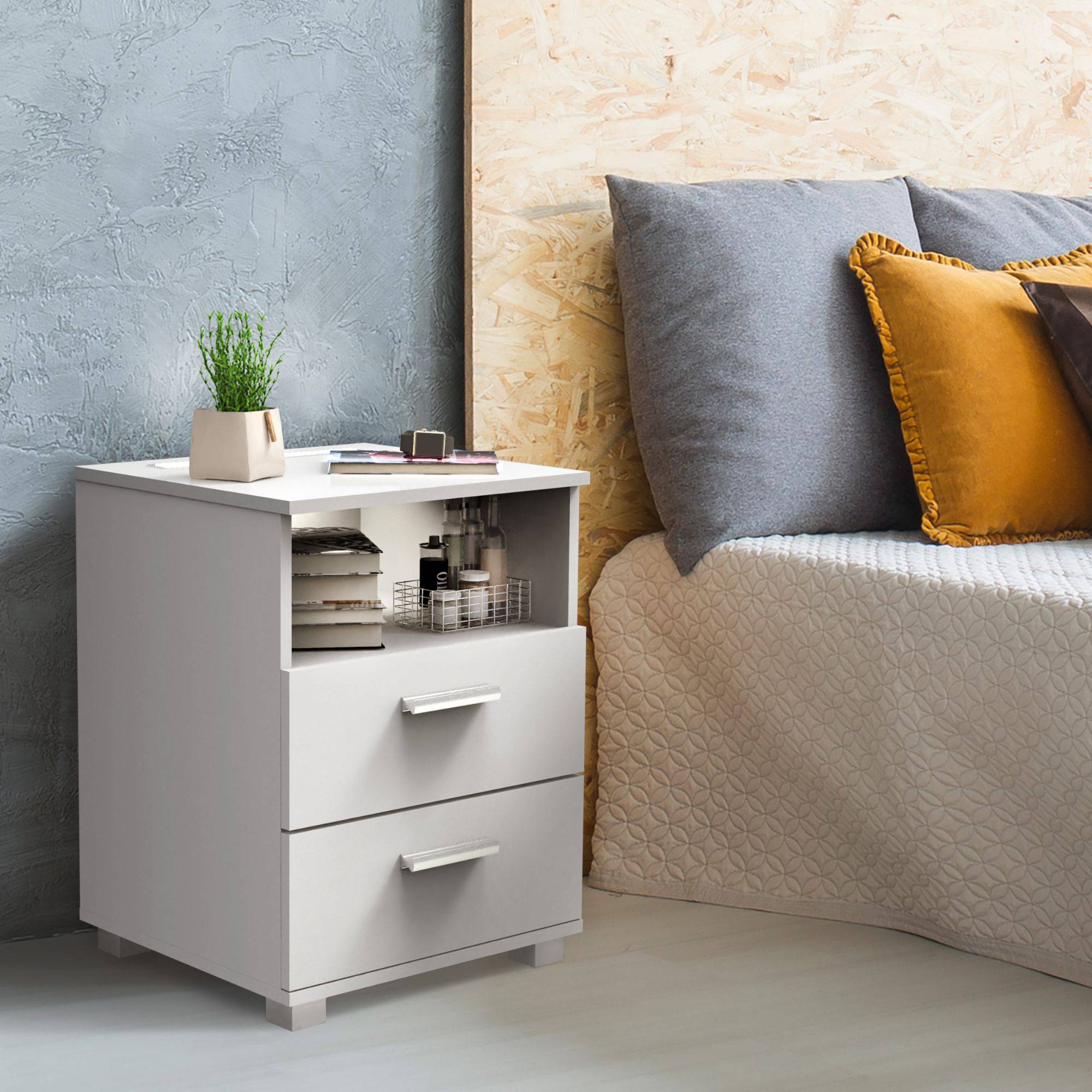 kalb | Mila - Nachtkonsole Nachttisch mit integriertem LED Licht, dimmbar Farbe: Weiß