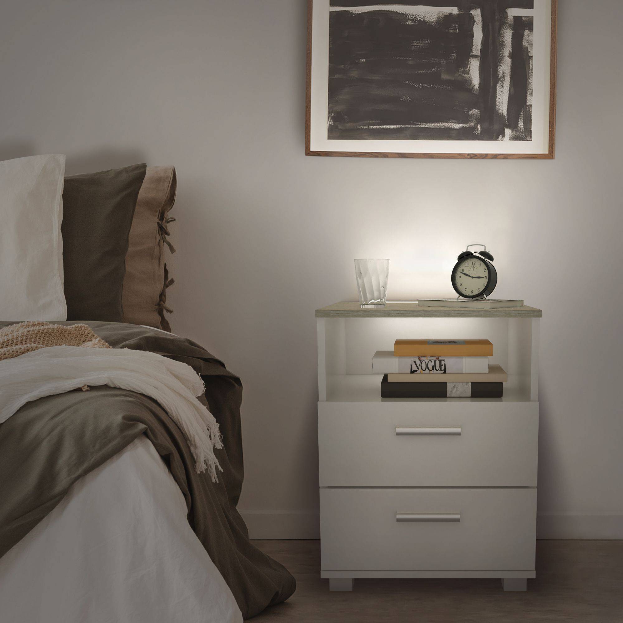 kalb | Mila - Nachtkonsole Nachttisch mit integriertem LED Licht, dimmbar Farbe: Eiche