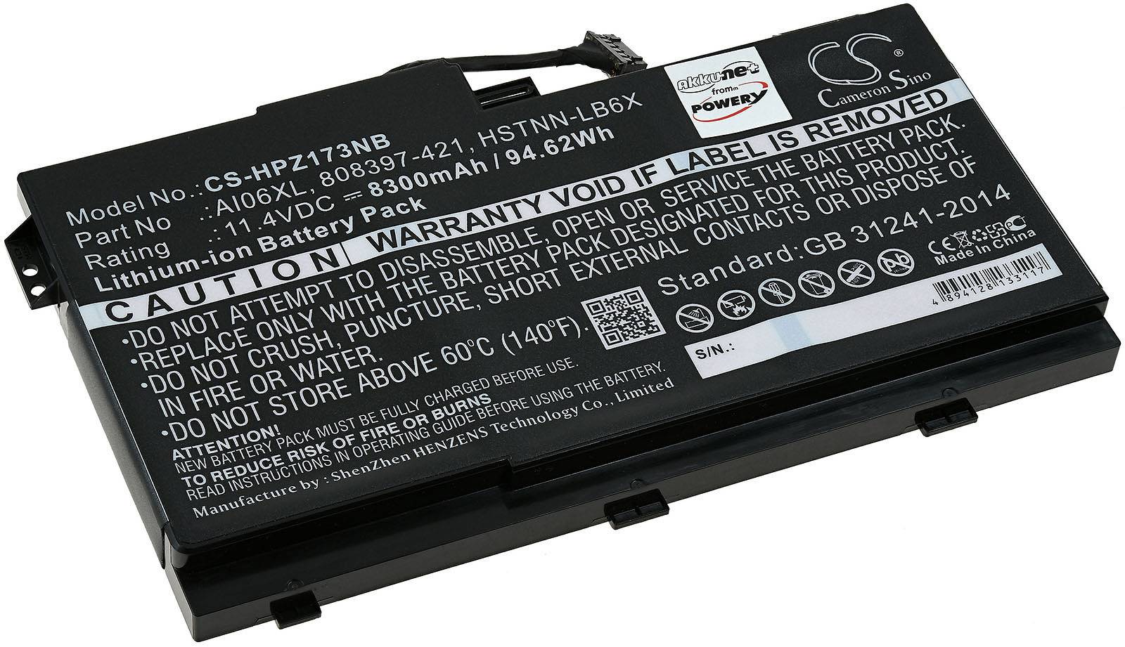 Powery Akku für Laptop HP ZBook 17 G3 (T7V65ET), 11,4V, Li-Ion