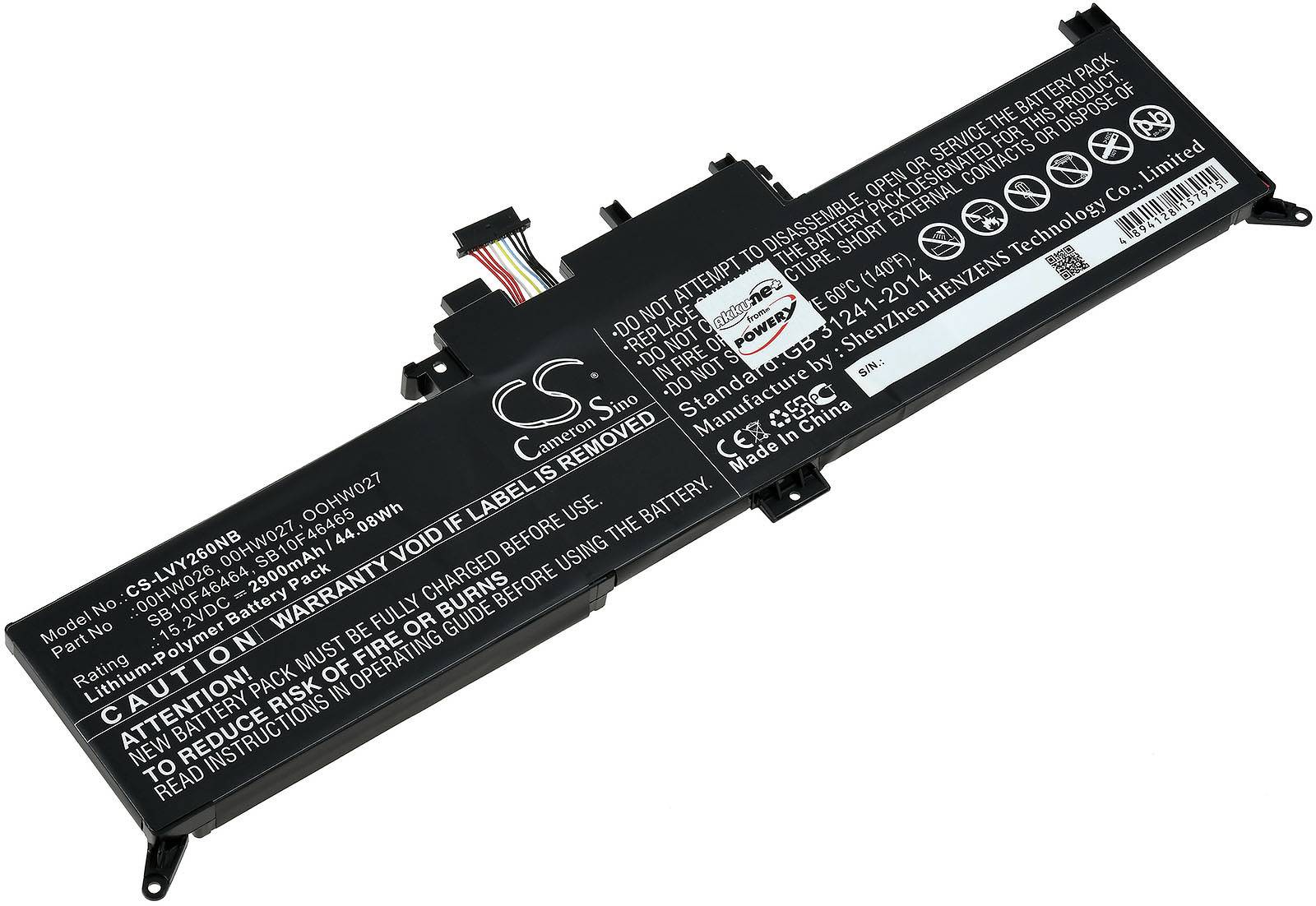Powery Akku für Laptop Lenovo ThinkPad Yoga 260(20FD-000SAU), 15,2V, Li-Ion