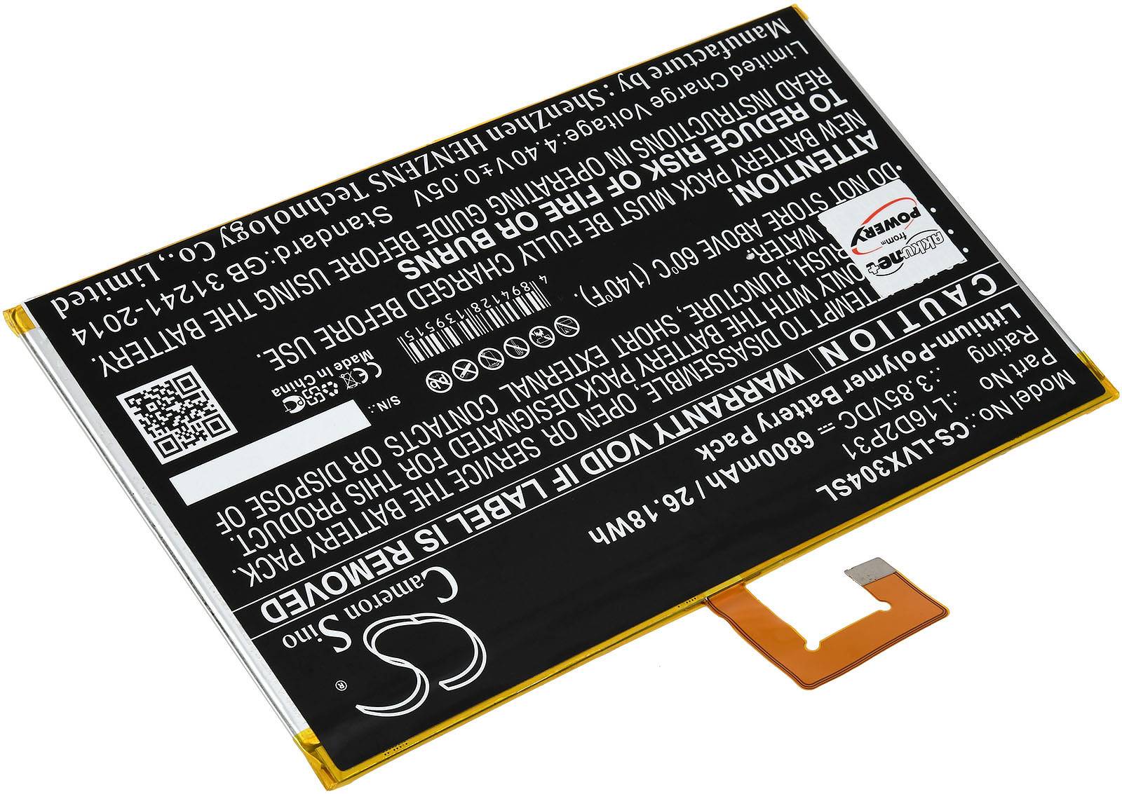 Powery Akku passend für Tablet Lenovo Tab 4 10.1 (TB-X304F), Typ L16D2P31, 3,85V, Li-Polymer