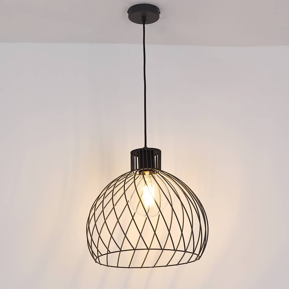 Hängelampe Pendelleuchte Esszimmer Hängeleuchte Metall-Käfig in runder Form, graphit Kugel, 1x E27, DxH 35x120 cm
