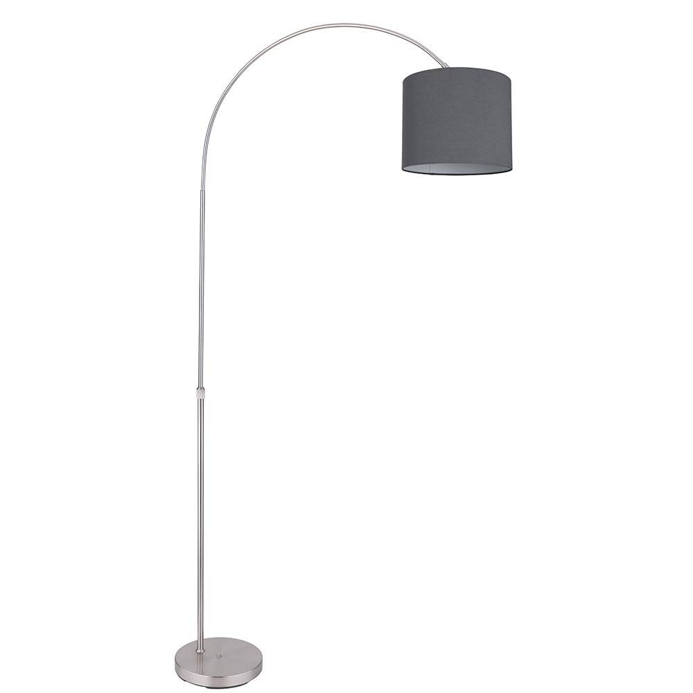 Bogenstehlampe Stoffschirm Stehlampe gebogen Wohnzimmer Bogenlampe grau, höhenverstellbar, 1x E27, LxH 96x195 cm