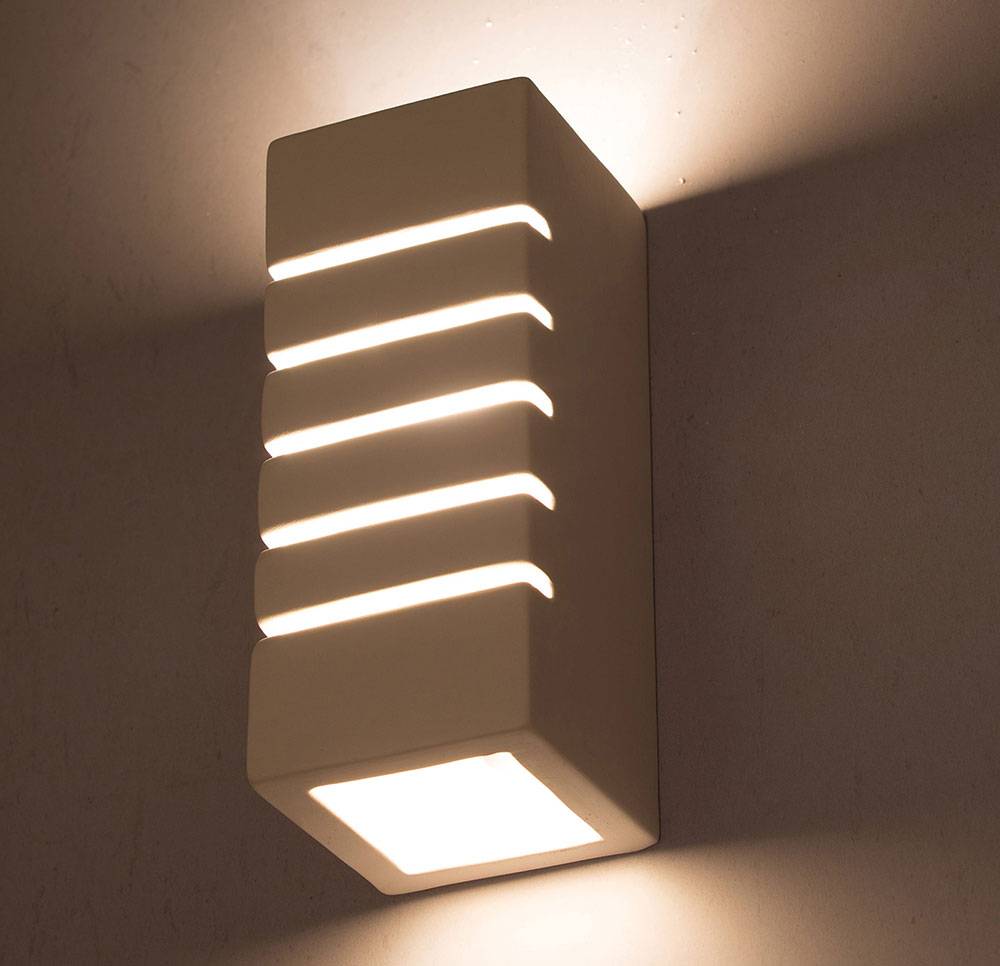 Wandlampe Keramik weiß Wandleuchte Innen E27 weiß Treppenhauslampen wand, UP DOWN zum individuell gestalten, 1x E27, LxBxH 10,5x10,5x26 cm