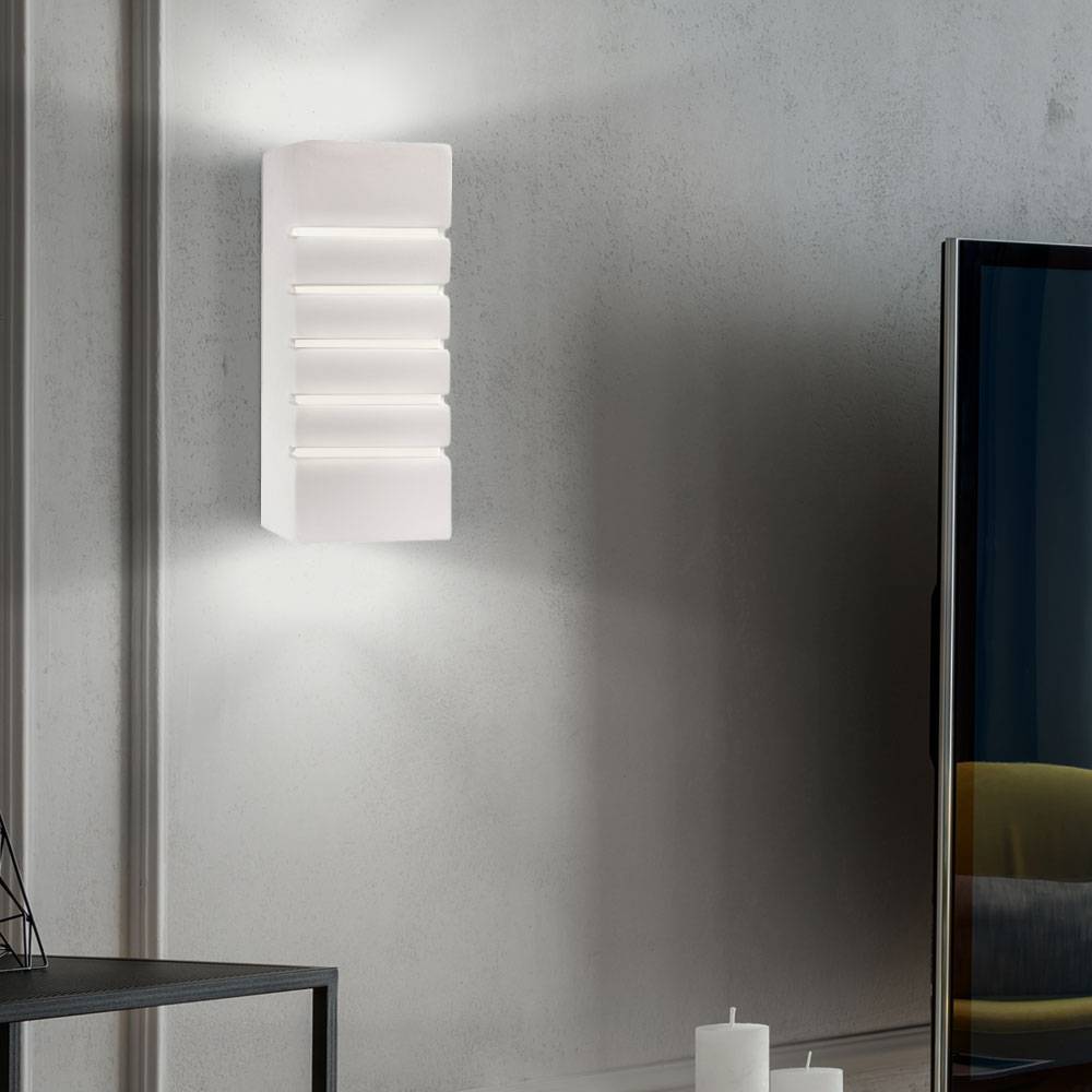 Wandlampe Keramik weiß Wandleuchte Innen E27 weiß Treppenhauslampen wand, UP DOWN zum individuell gestalten, 1x E27, LxBxH 10,5x10,5x26 cm