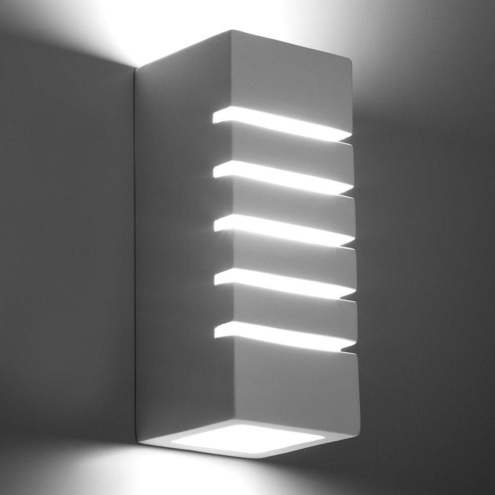 Wandlampe Keramik weiß Wandleuchte Innen E27 weiß Treppenhauslampen wand, UP DOWN zum individuell gestalten, 1x E27, LxBxH 10,5x10,5x26 cm